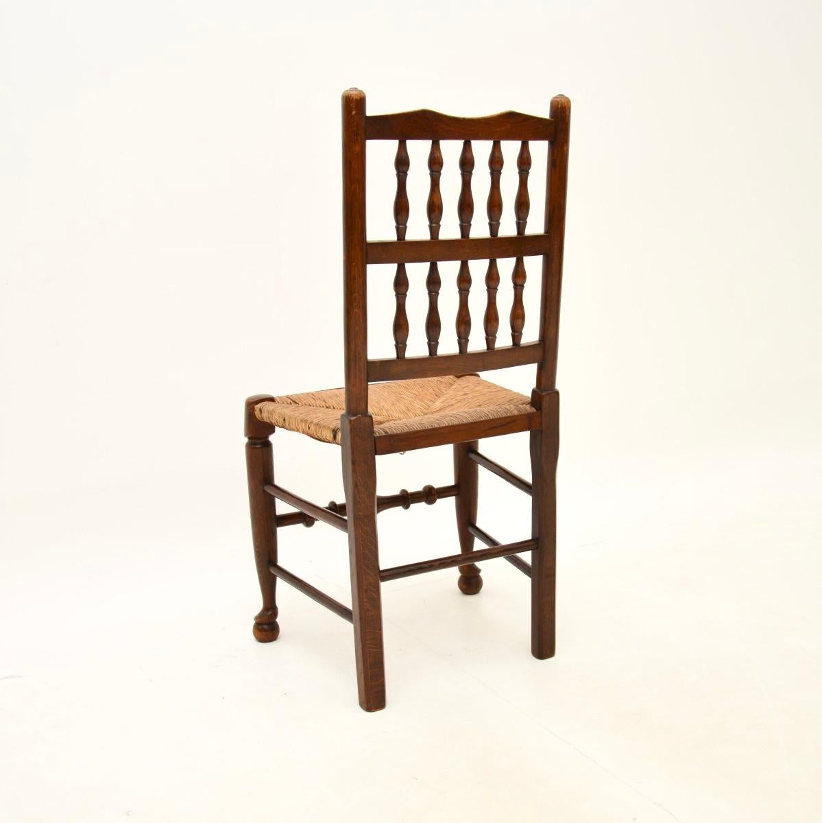 Rush Set of Four Antique Georgian Lancashire Dining Chairs in Elm