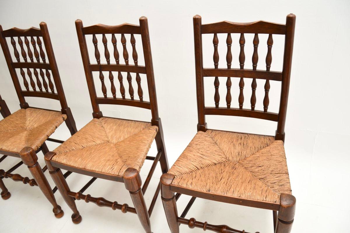 Set of Four Antique Georgian Lancashire Dining Chairs in Elm 1