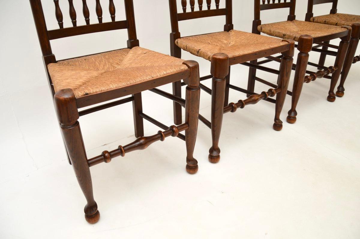 Set of Four Antique Georgian Lancashire Dining Chairs in Elm 3