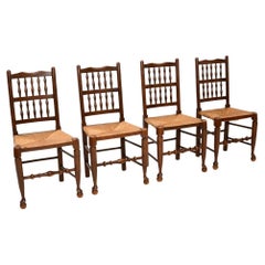 Set of Four Antique Georgian Lancashire Dining Chairs in Elm