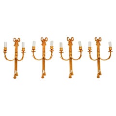 Set of Four Retro Gilt Metal Wall Sconce Lamps