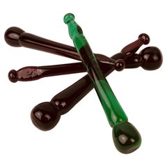 Antique Glass Cocktail Muddlers in Purple and Emerald Green-Set of Four