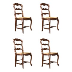Set of Four Antique Kitchen Chairs, French Country Dining, circa 1900