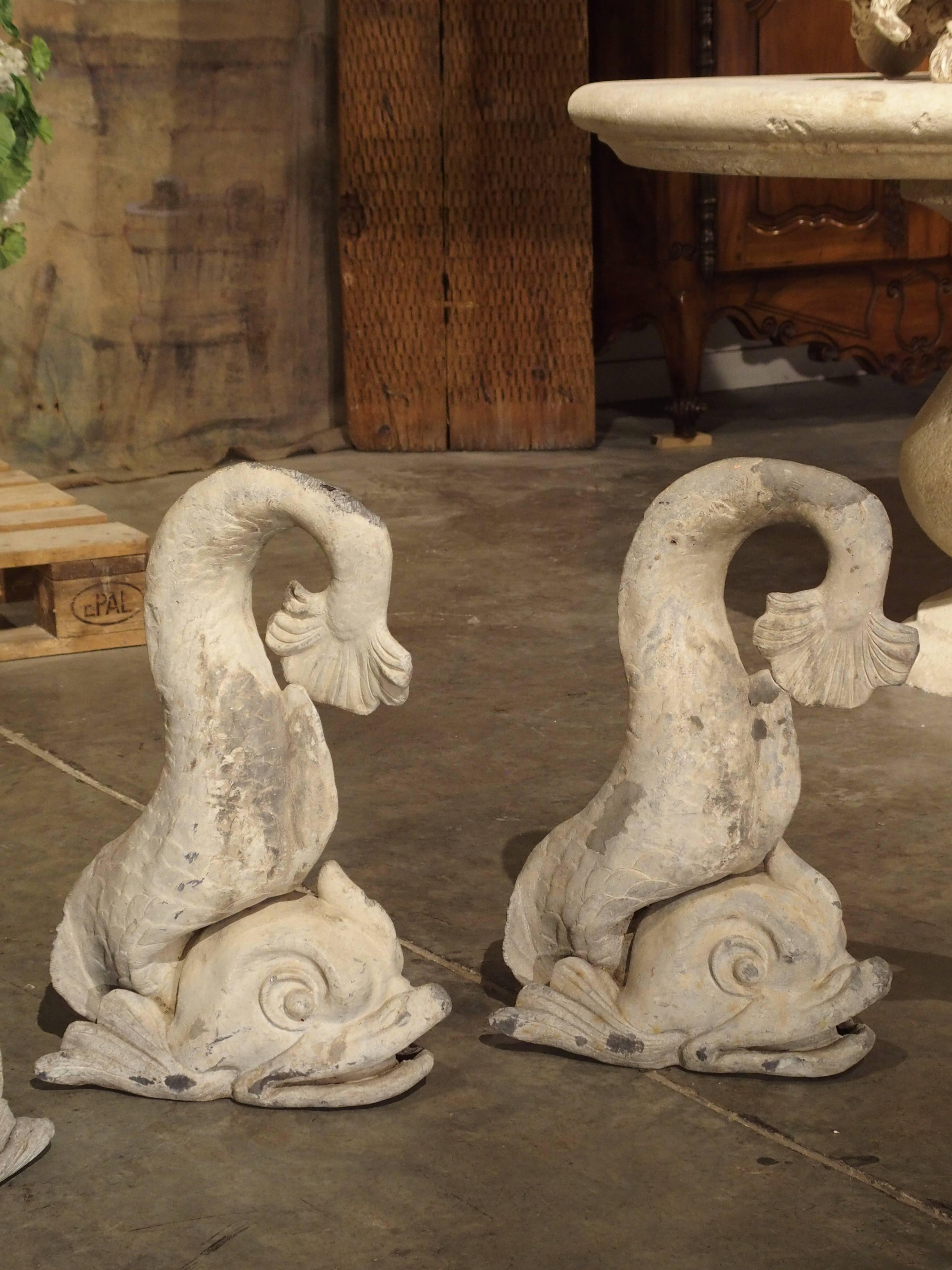 Set of Four Antique Lead French Dolphin Statues or Fountain Spouts, circa 1910 3
