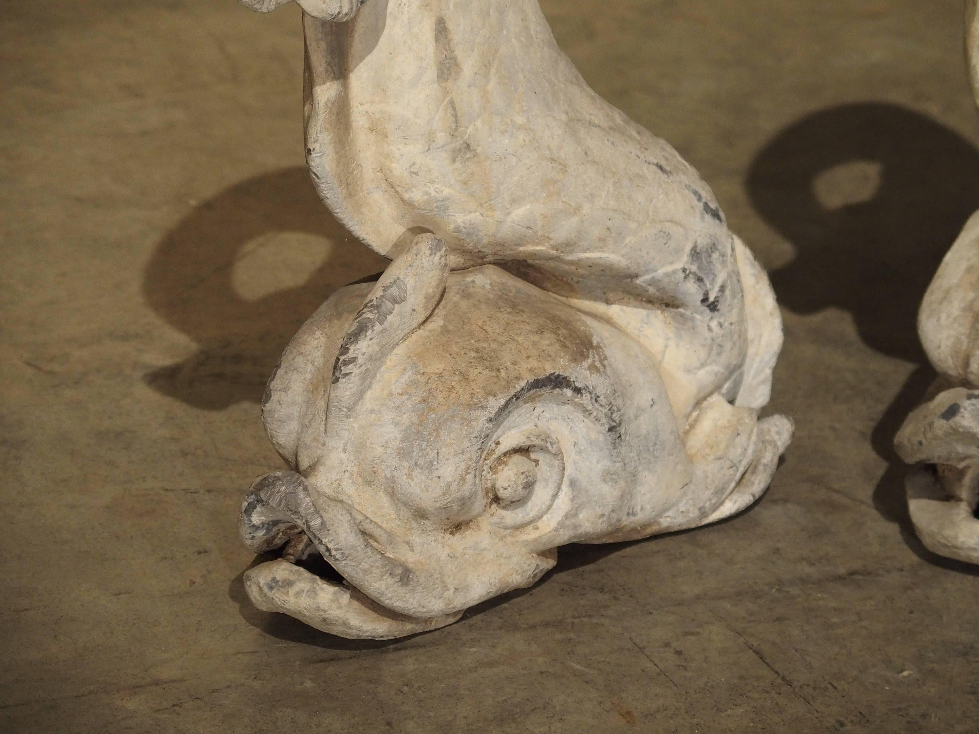 Set of Four Antique Lead French Dolphin Statues or Fountain Spouts, circa 1910 4