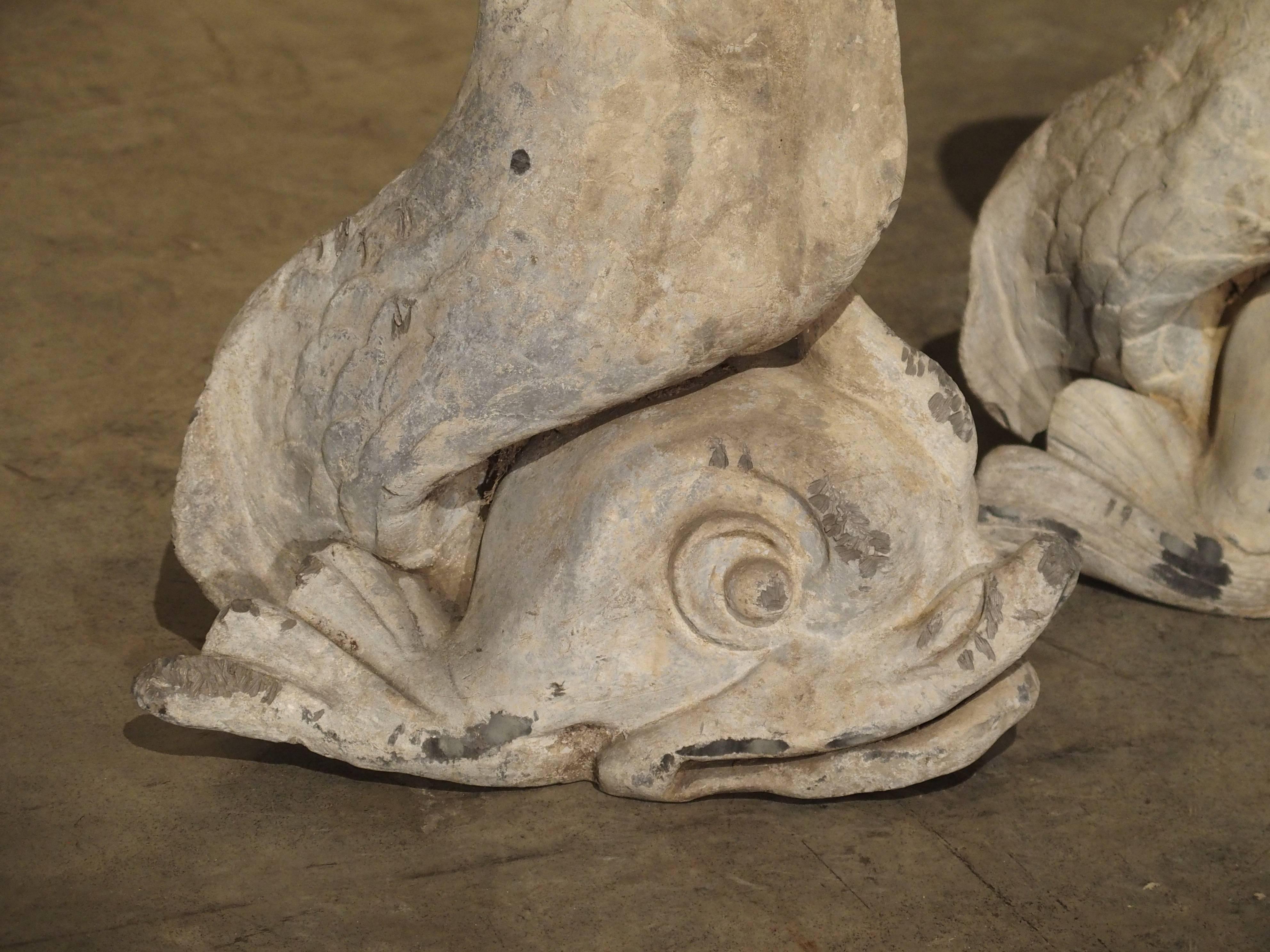 Set of Four Antique Lead French Dolphin Statues or Fountain Spouts, circa 1910 In Good Condition In Dallas, TX