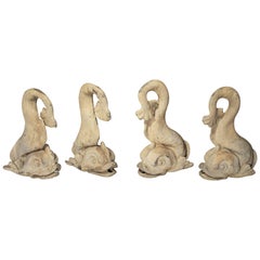 Set of Four Antique Lead French Dolphin Statues or Fountain Spouts, circa 1910