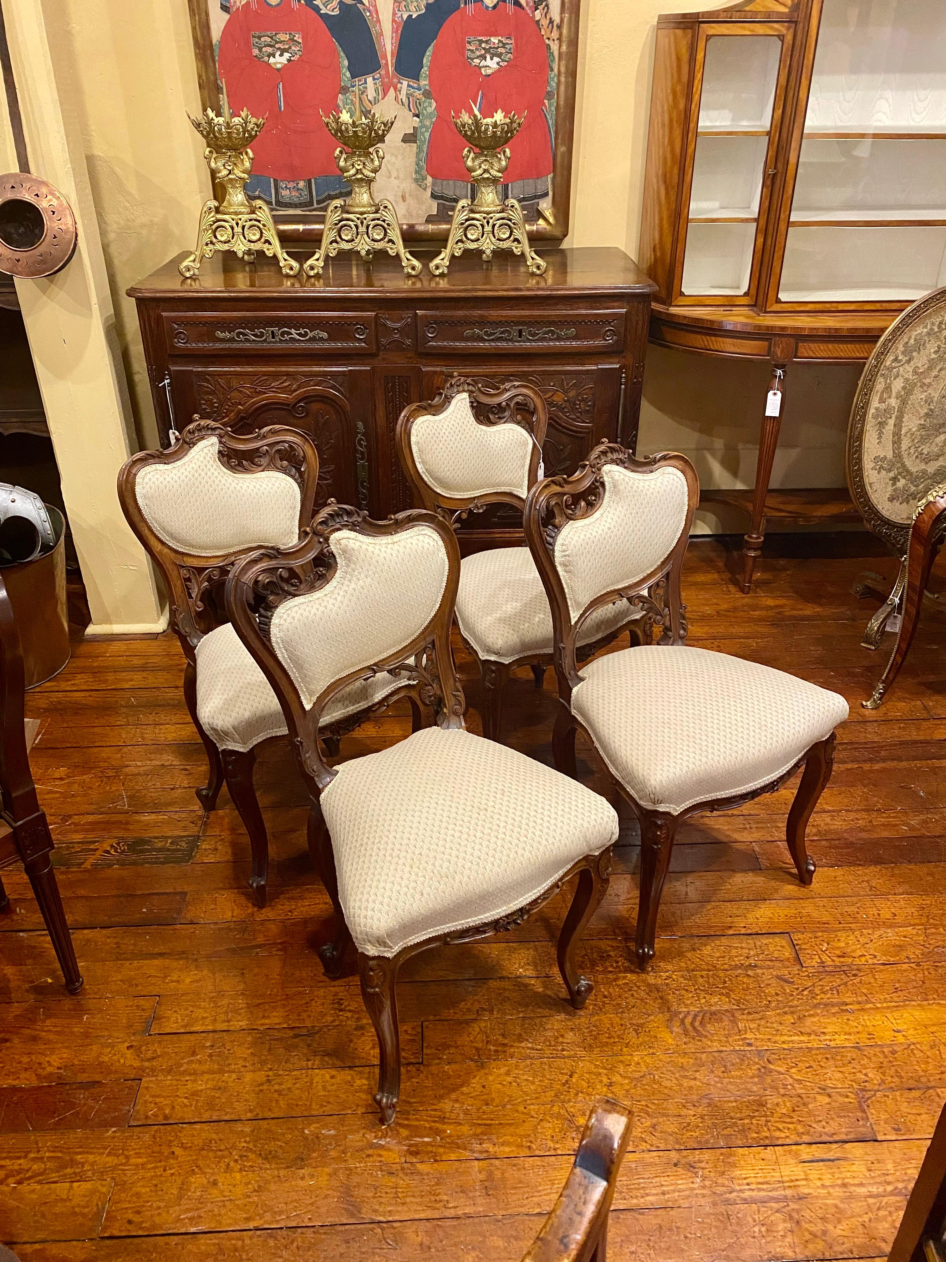 Set of 4 Antique French Louis XV Carved Walnut Belle Epoch Side Chairs, Ca. 1880 7