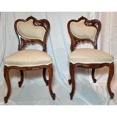Set of 4 Antique French Louis XV Carved Walnut Belle Epoch Side Chairs, Ca. 1880