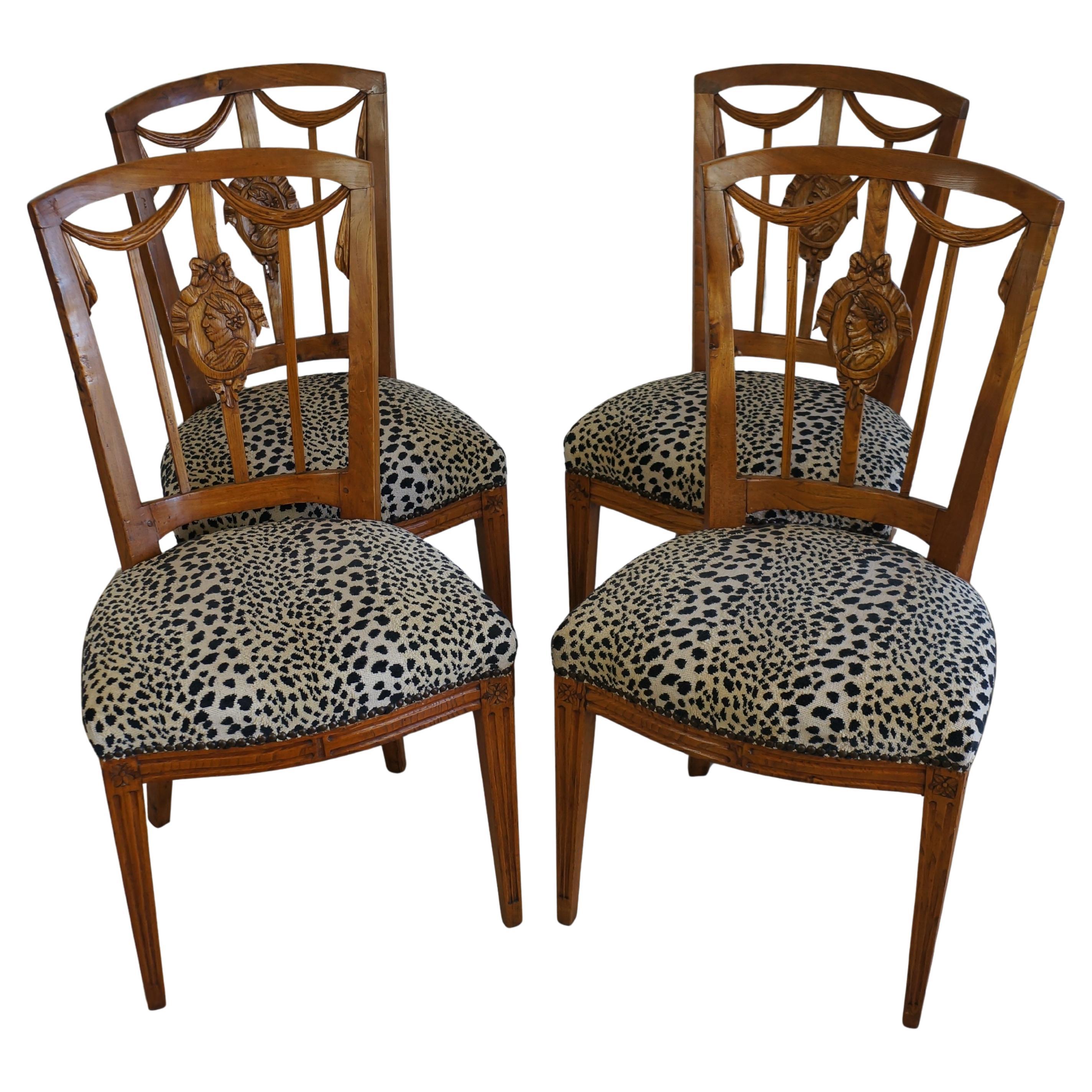 Set of Four Antique Louis XVI Chairs—Circa 1790s, Elm, Neoclassical Grace!