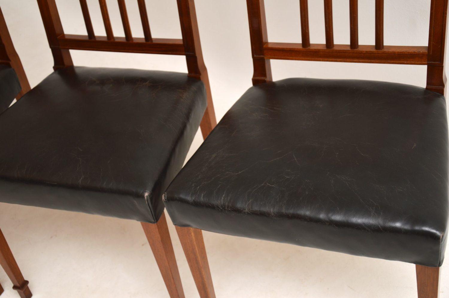Set of Four Antique Mahogany and Leather Dining Chairs 4