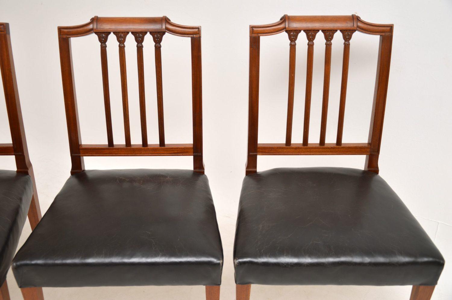 Early 20th Century Set of Four Antique Mahogany and Leather Dining Chairs