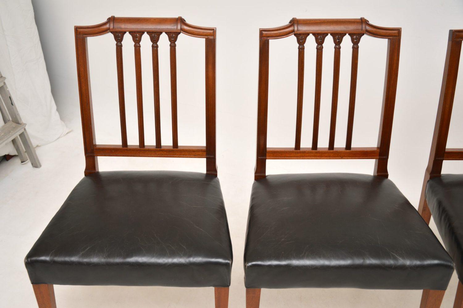 Set of Four Antique Mahogany and Leather Dining Chairs 1