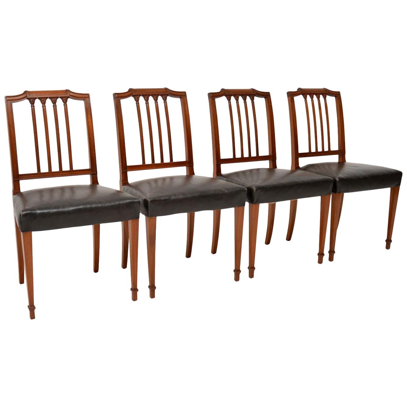 Set of Four Antique Mahogany and Leather Dining Chairs