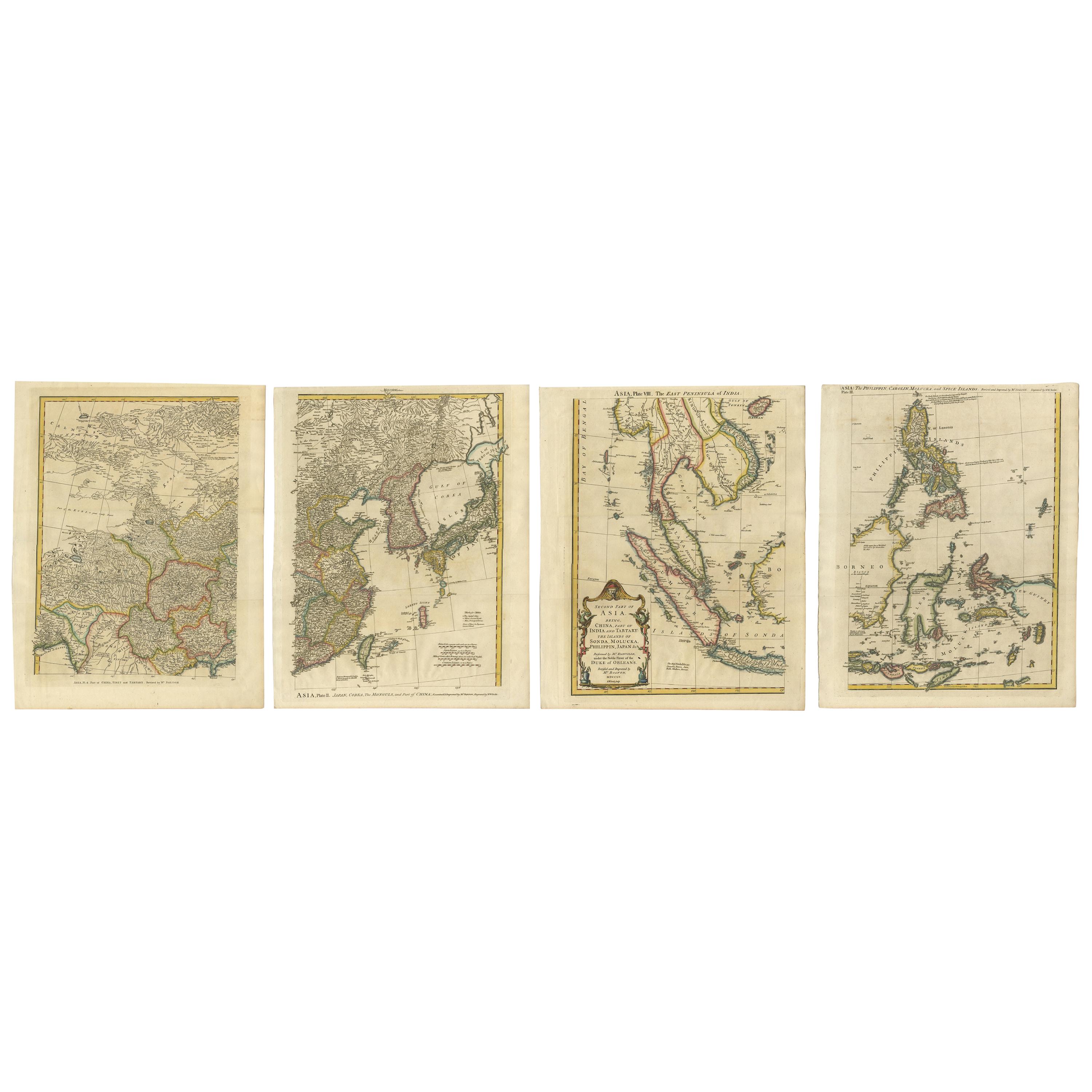 Set of Four Original Antique Maps of Asia by Bolton & Seale, circa 1770 For Sale