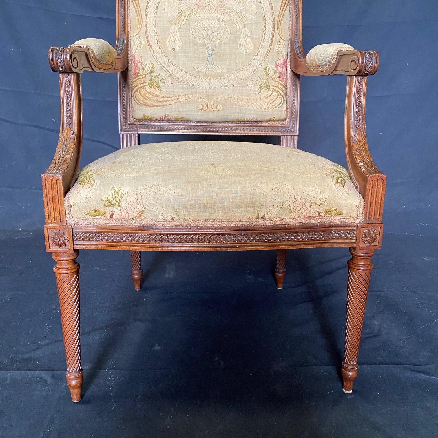 Set of Four Antique Museum Quality French Louis XVI Dining Armchairs For Sale 4