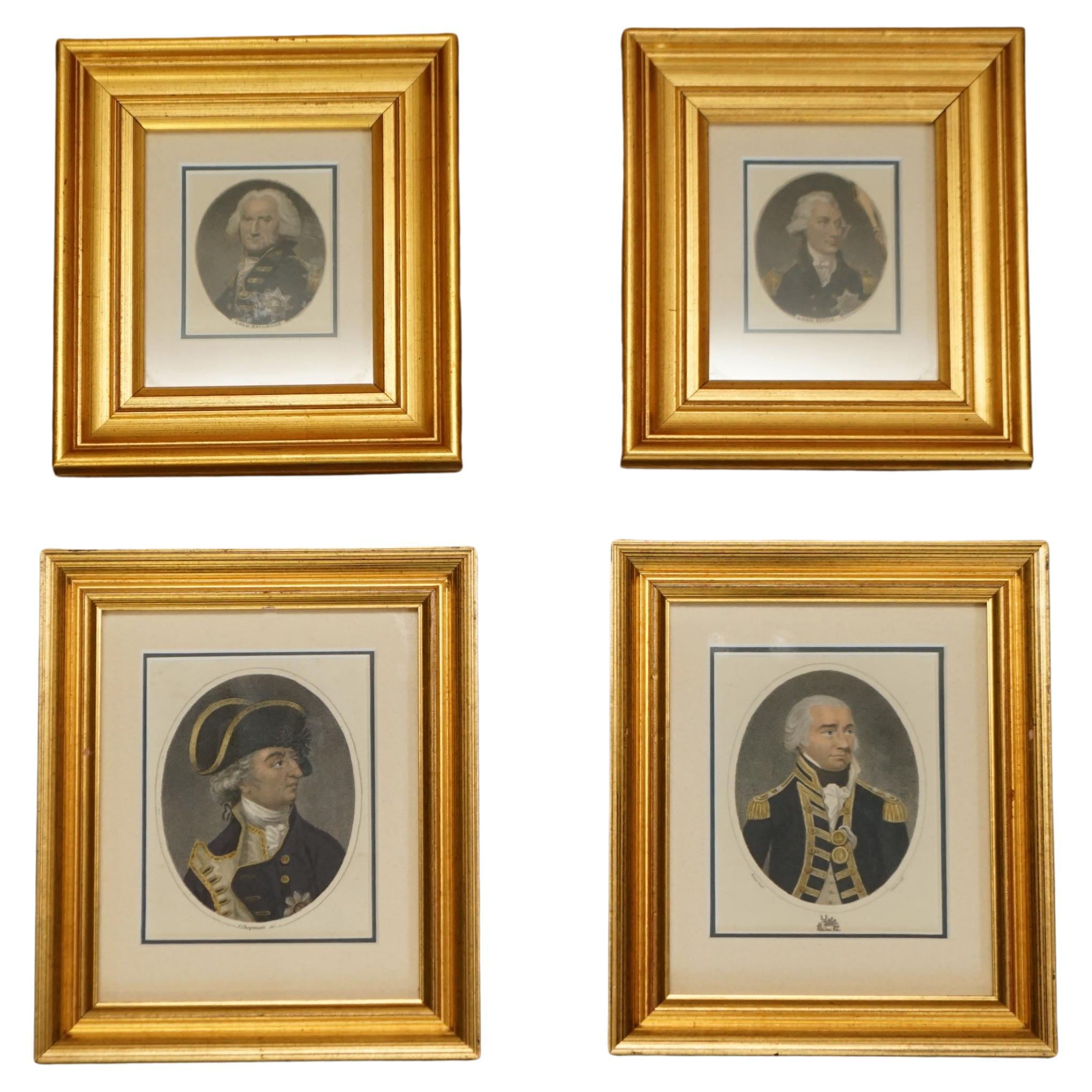 Set of Four Antique Naval Prints New Giltwood Frames Lord Bridport Keith Chapman For Sale