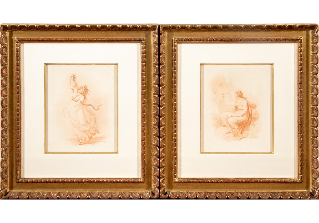 Set of Four Antique Neoclassical Style Sepia Tone Engravings 1
