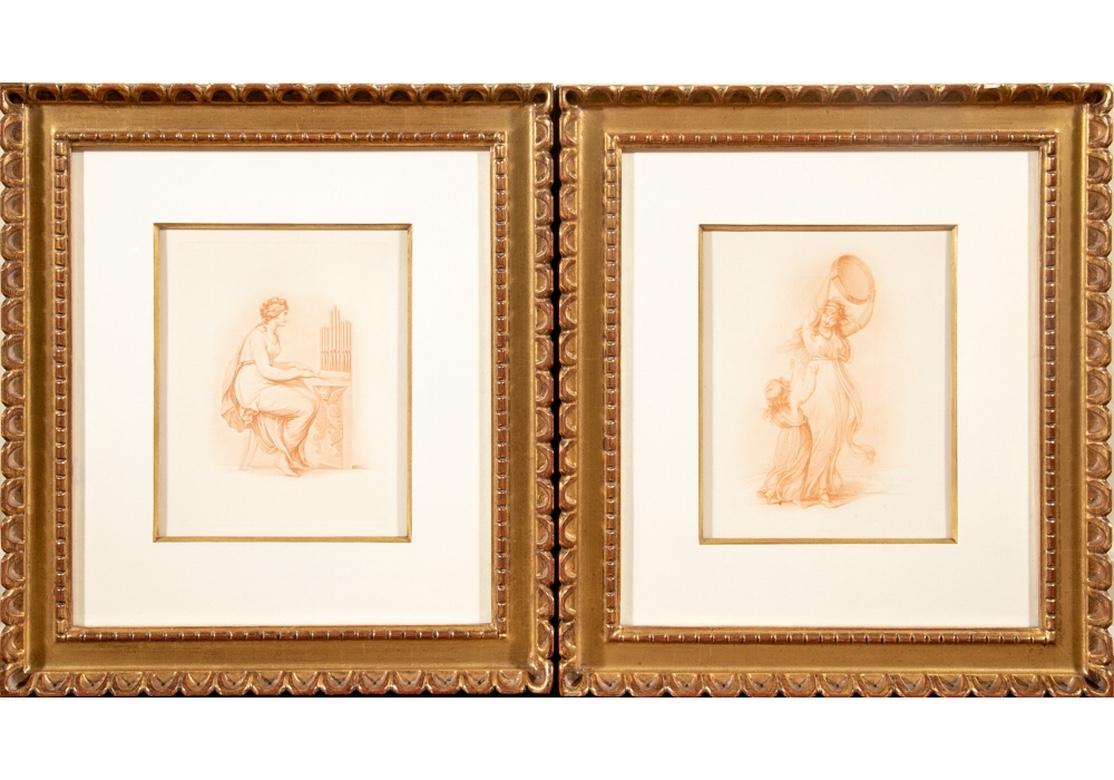 Set of Four Antique Neoclassical Style Sepia Tone Engravings 3