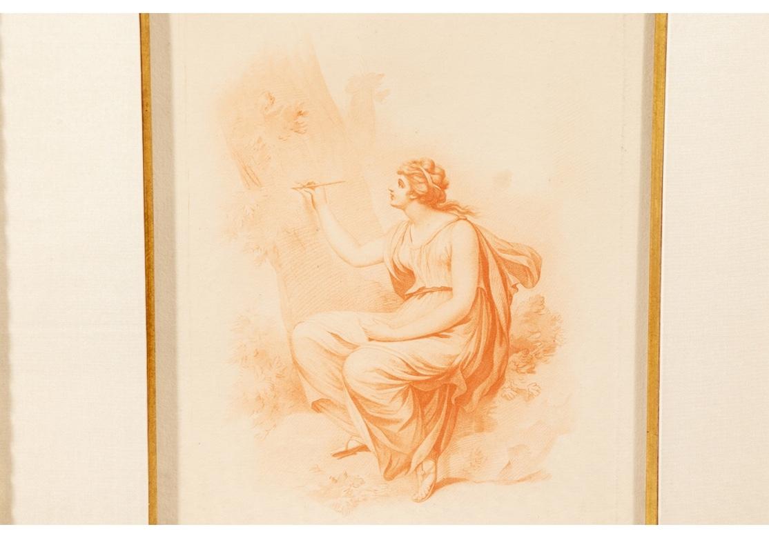 Set of Four Antique Neoclassical Style Sepia Tone Engravings 4