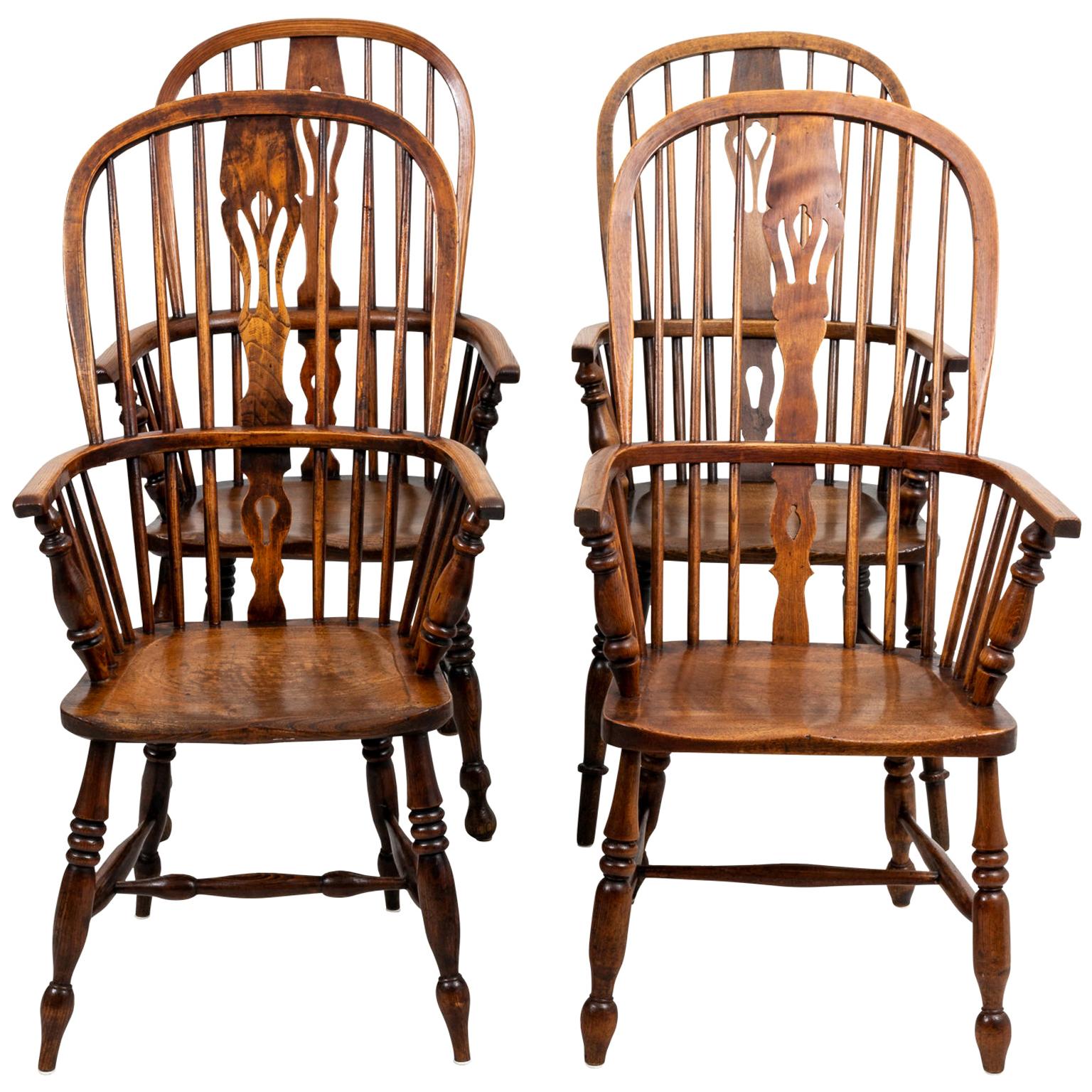 Set of Four Antique Oak Windsor Armchairs
