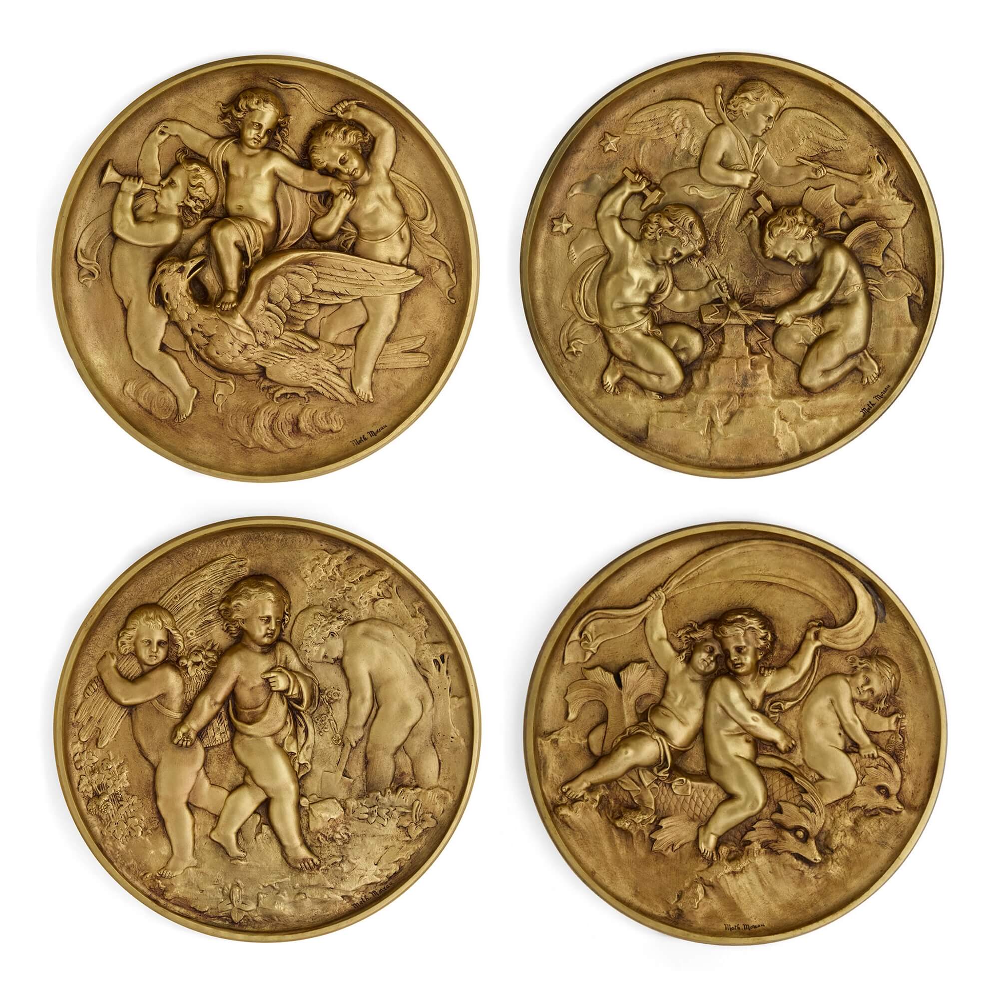 Set of Four Antique Ormolu Roundels by Mathurin Moreau  For Sale