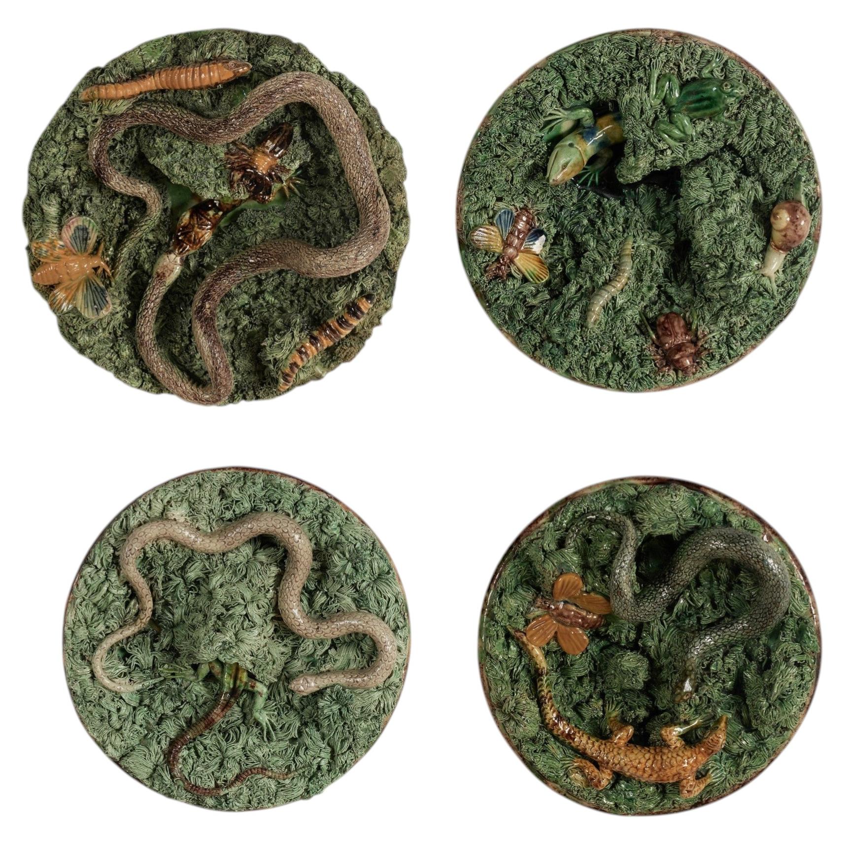Set of Four Antique Portuguese Palissy Wall Plates, Priced Individually For Sale