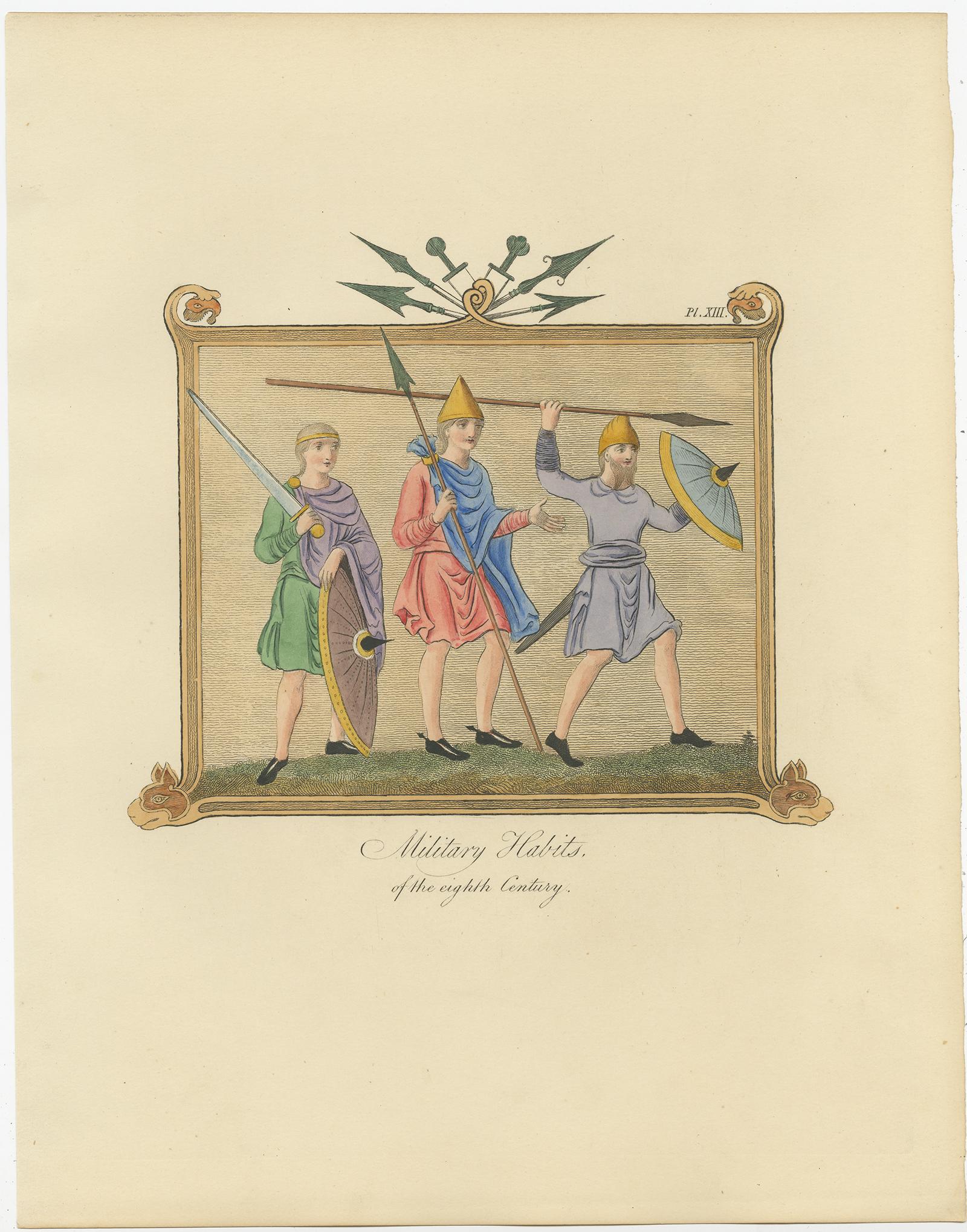 Set von vier antiken Drucken englischer Kostüme von Strutt '1862' im Zustand „Gut“ im Angebot in Langweer, NL