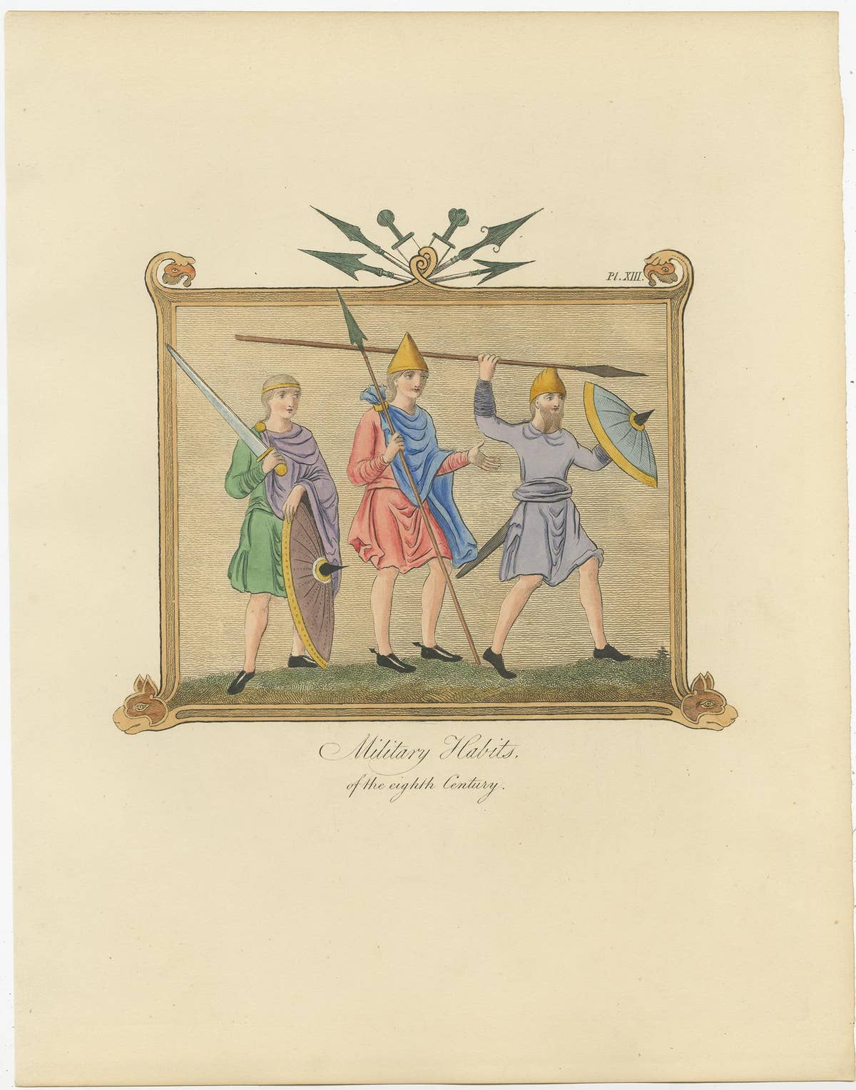 Set of four Antique Prints of English Costumes by Strutt '1862'