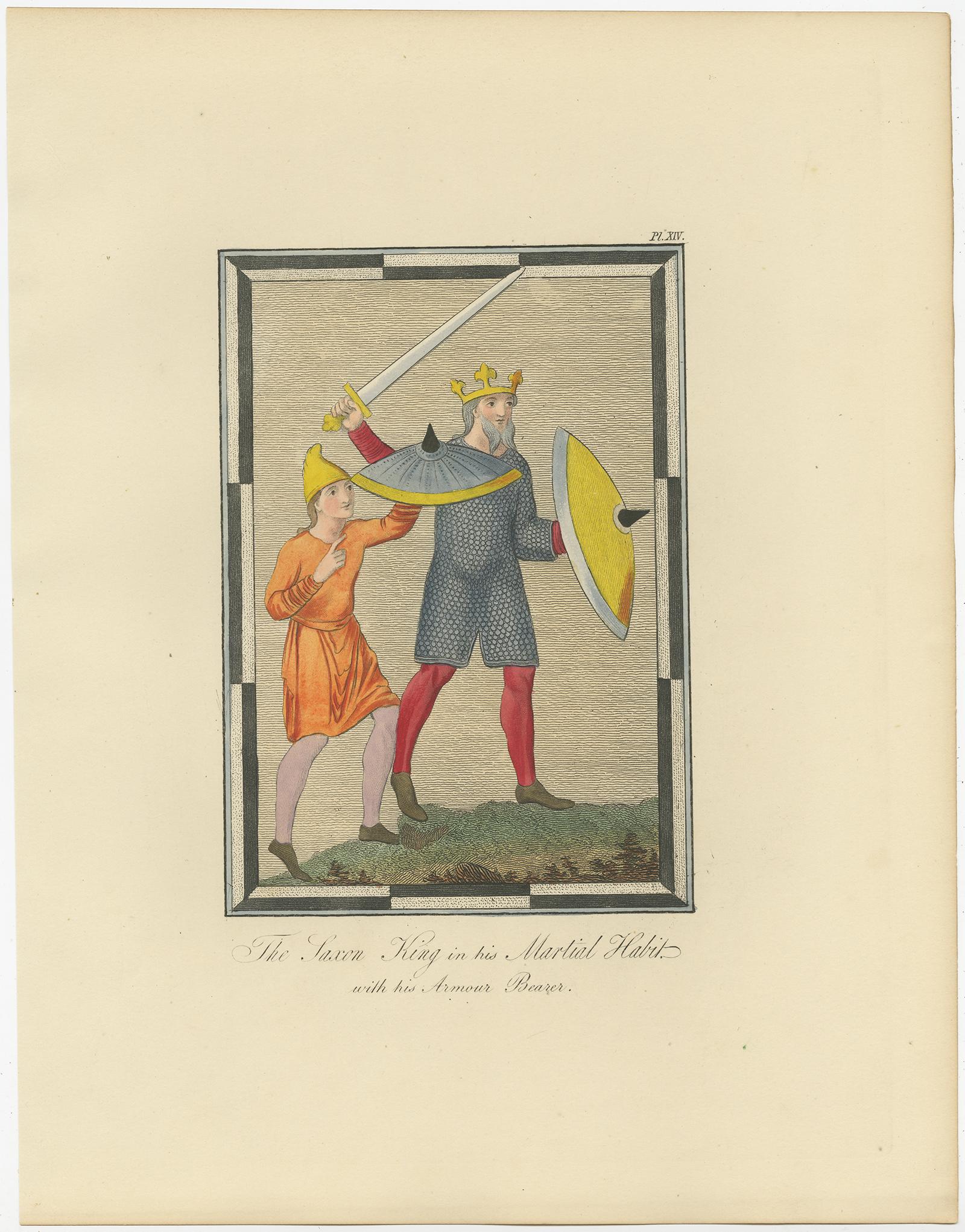 Set von vier antiken Drucken englischer Kostüme von Strutt '1862' (19. Jahrhundert) im Angebot