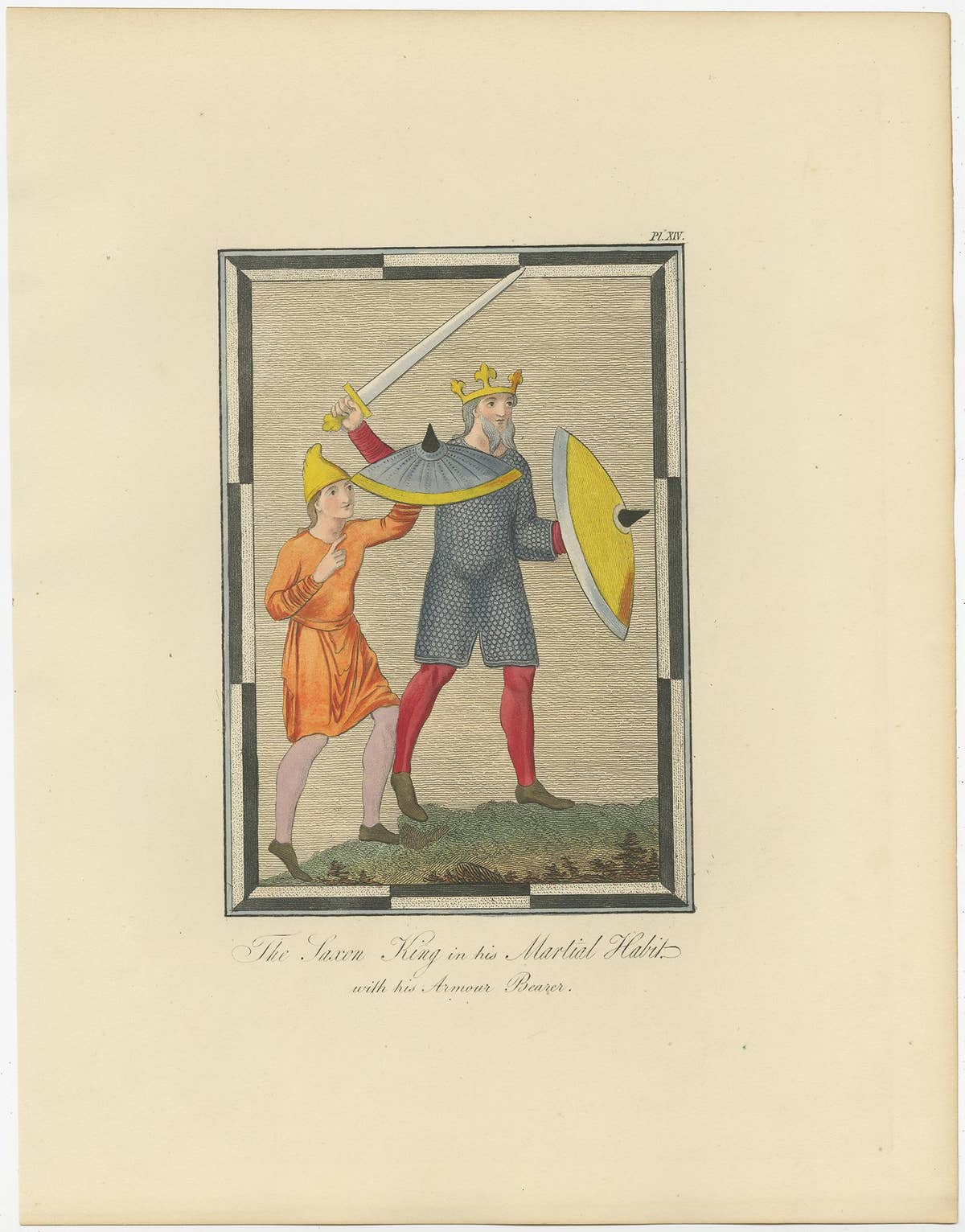 Set of four Antique Prints of English Costumes by Strutt '1862'