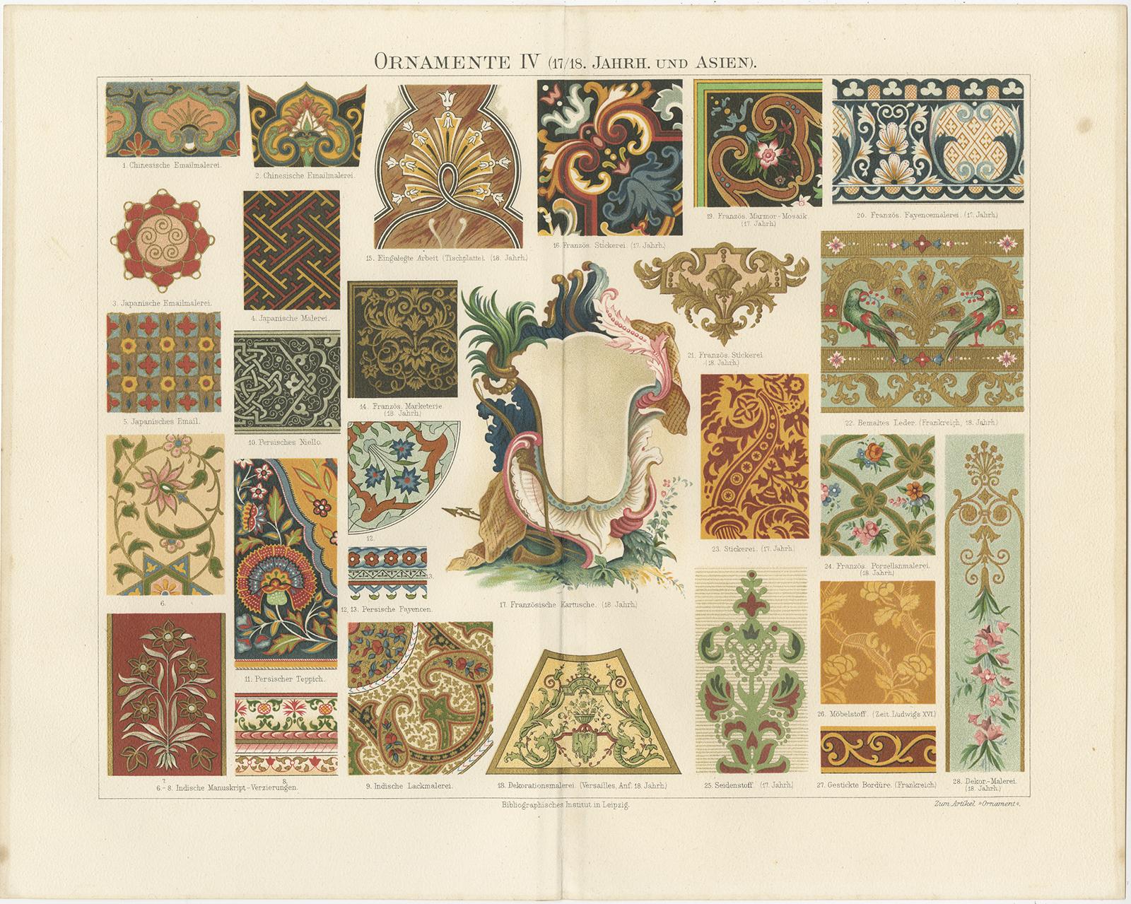 Satz von vier antiken Drucken verschiedener Ornamente von Meyer 'um 1897' (19. Jahrhundert) im Angebot