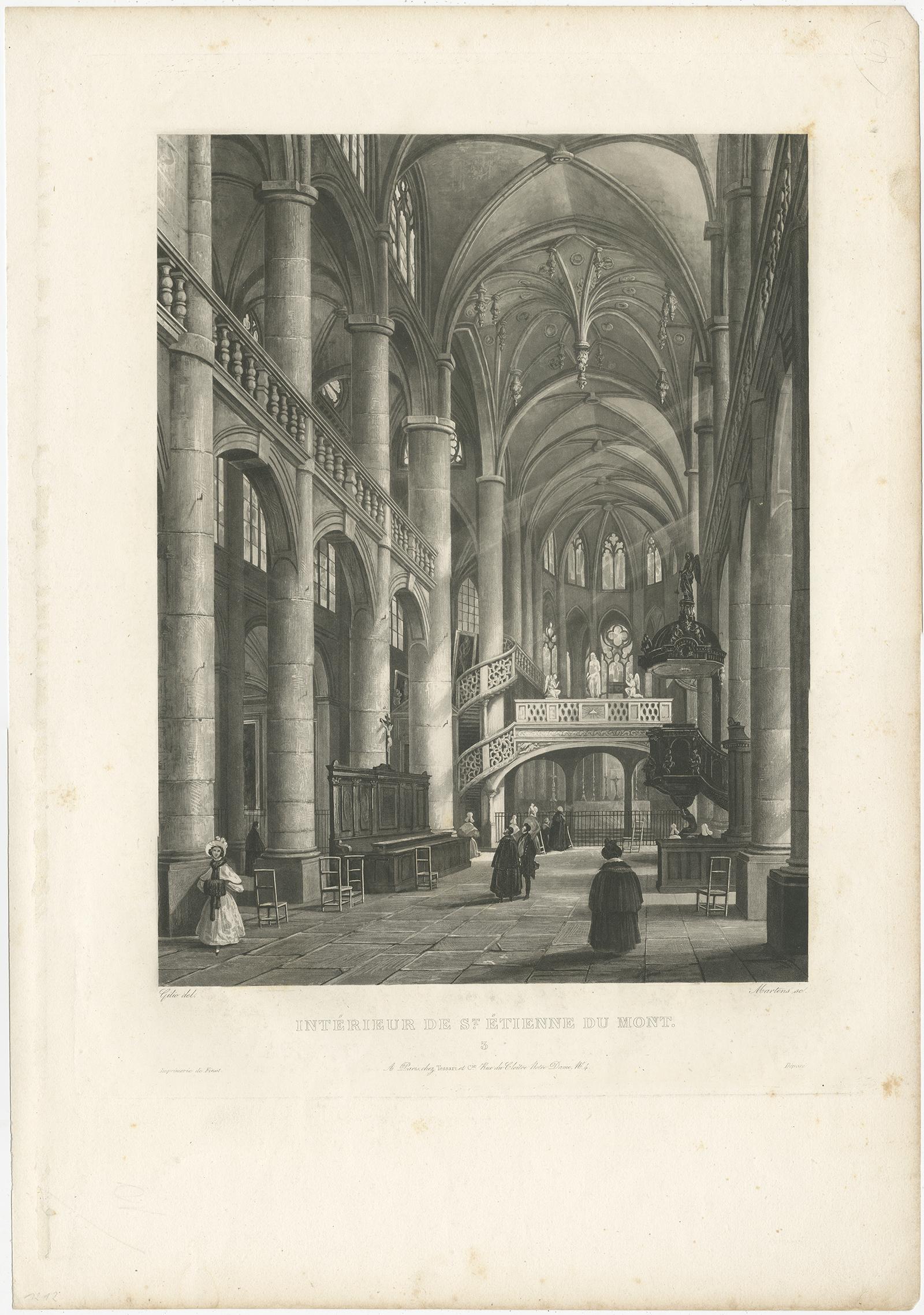 Set of Four Antique Prints with Interior Views of Famous Buildings in Paris In Fair Condition For Sale In Langweer, NL