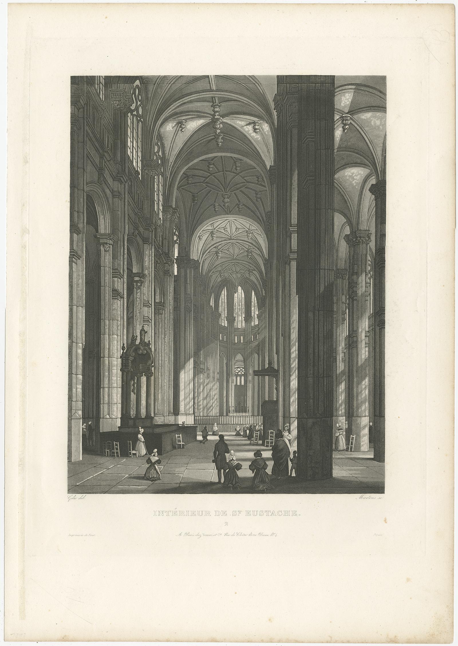 19th Century Set of Four Antique Prints with Interior Views of Famous Buildings in Paris For Sale
