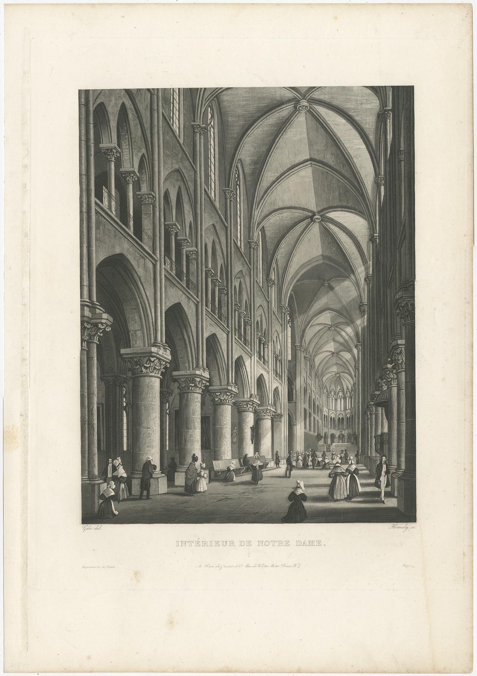 Paper Set of Four Antique Prints with Interior Views of Famous Buildings in Paris For Sale
