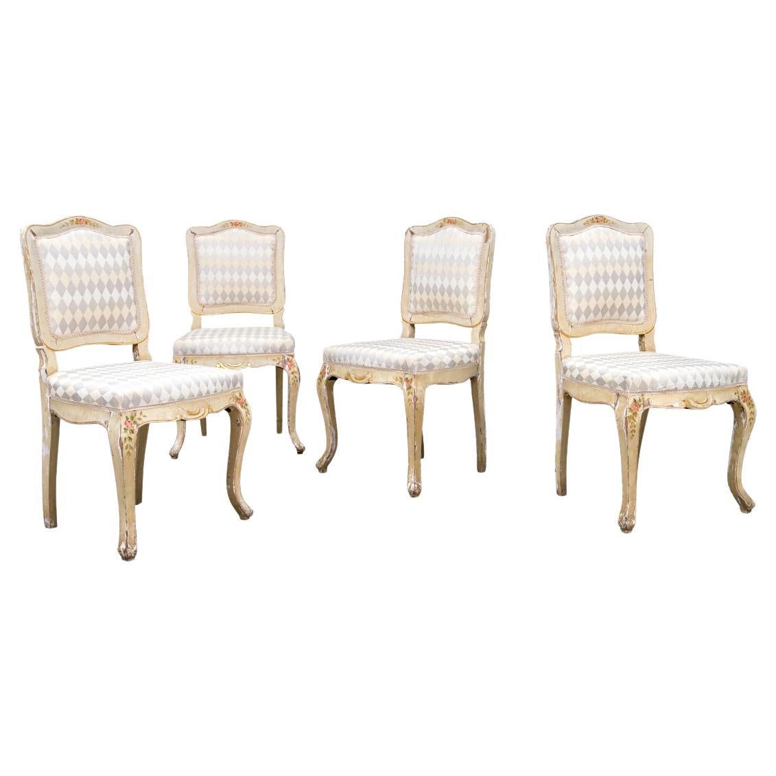 Set Of Four Antique Provencial French Hand Painted Chairs For Sale