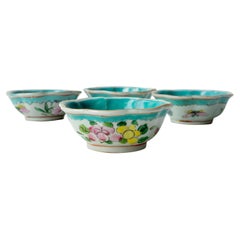 Set Of Four Antique Qing Dynasty Turquoise Glaze Chinese Porcelain