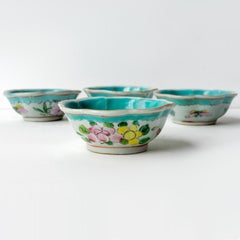 Set Of Four Antique Qing Dynasty Turquoise Glaze Chinese Porcelain