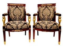 French Federal EmpireStyle Victorian Cherry Wood Armchairs, Set of Four