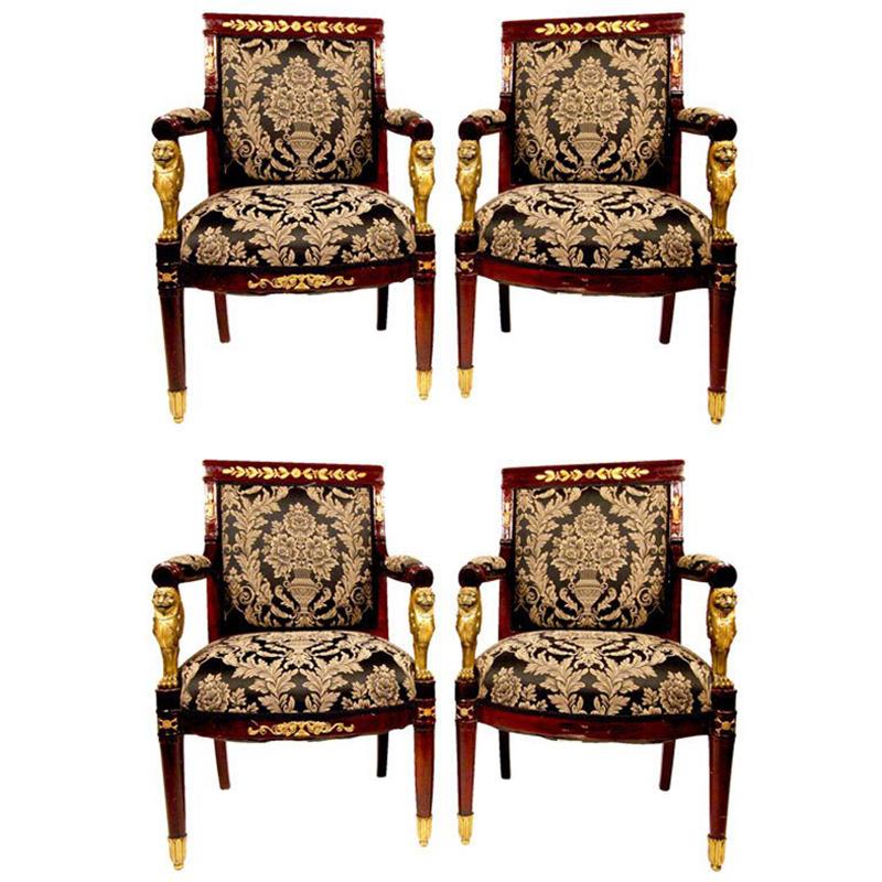 Set of Four Antique Regency Style Throne Armchairs