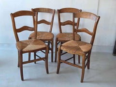 Set of Four Antique Rush Seat Ladder-Back Chairs, 19th Century
