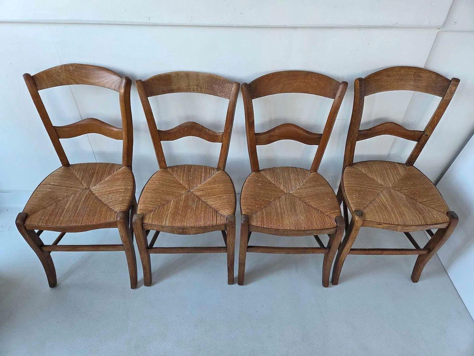 Satz von vier antiken Binsenstühlen mit Leiterlehne, 19. Jahrhundert (Europäisch) im Angebot