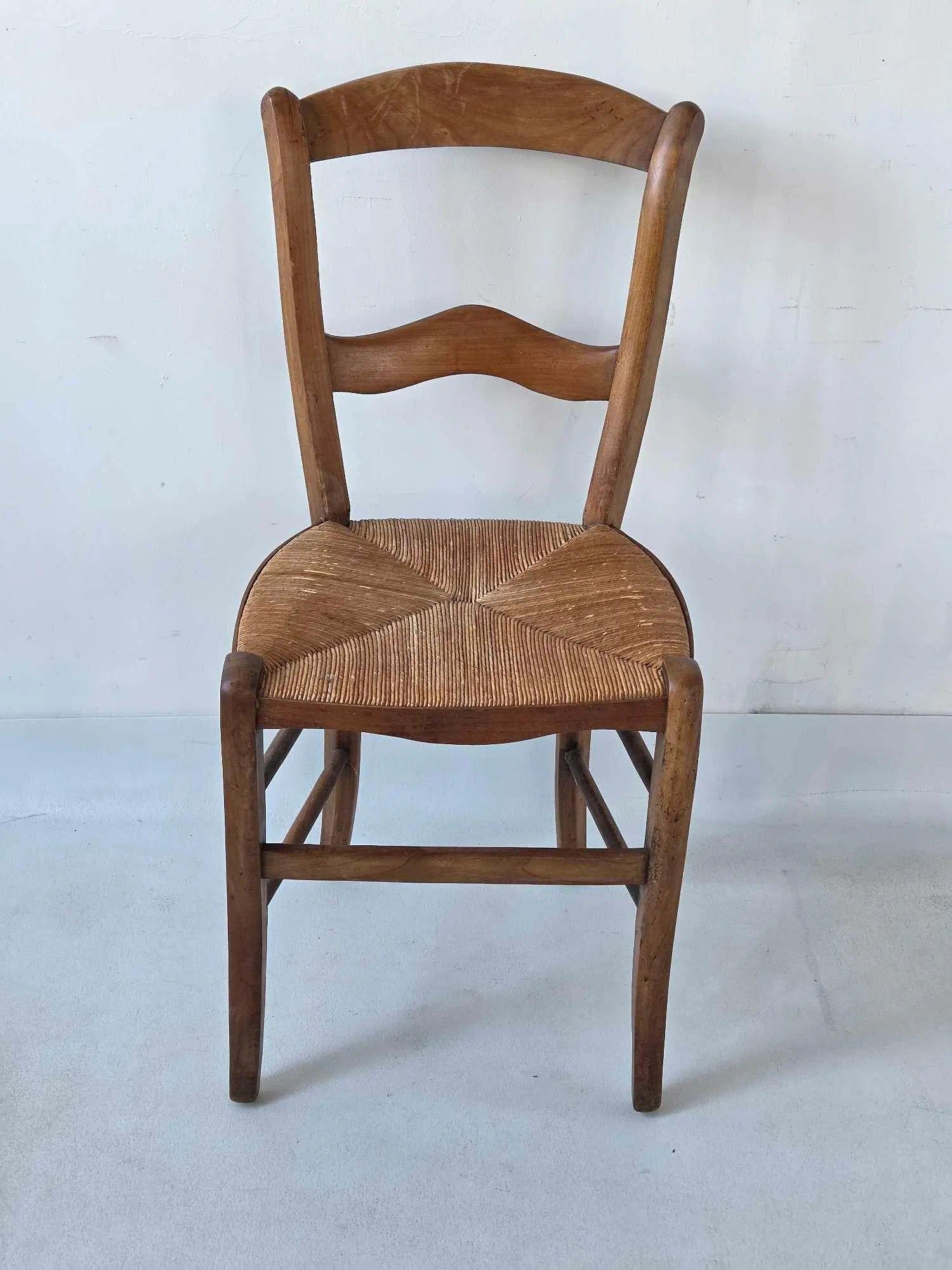 Satz von vier antiken Binsenstühlen mit Leiterlehne, 19. Jahrhundert (Handgeschnitzt) im Angebot