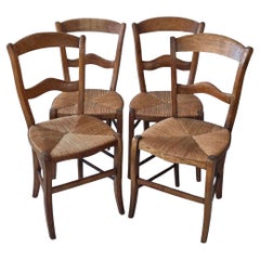 Set of Four Antique Rush Seat Ladder-Back Chairs, 19th Century
