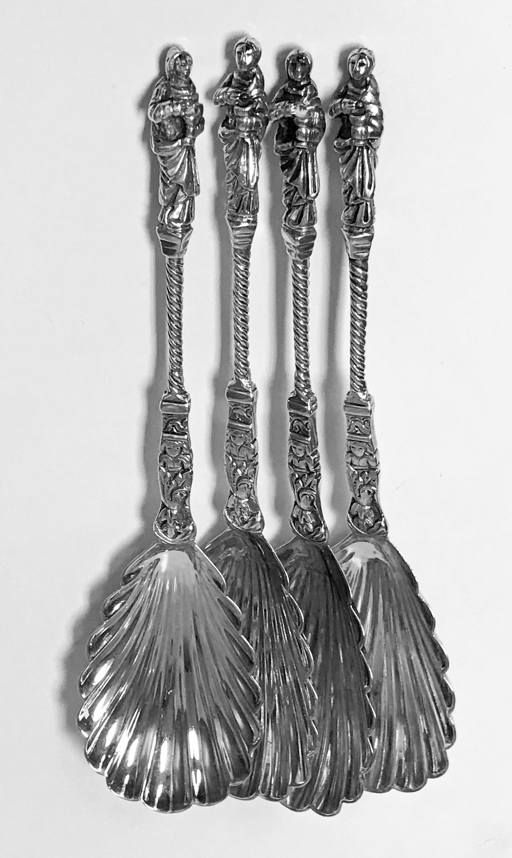 English Set of Four Antique Silver Apostle Spoons Edward Hutton London, 1888