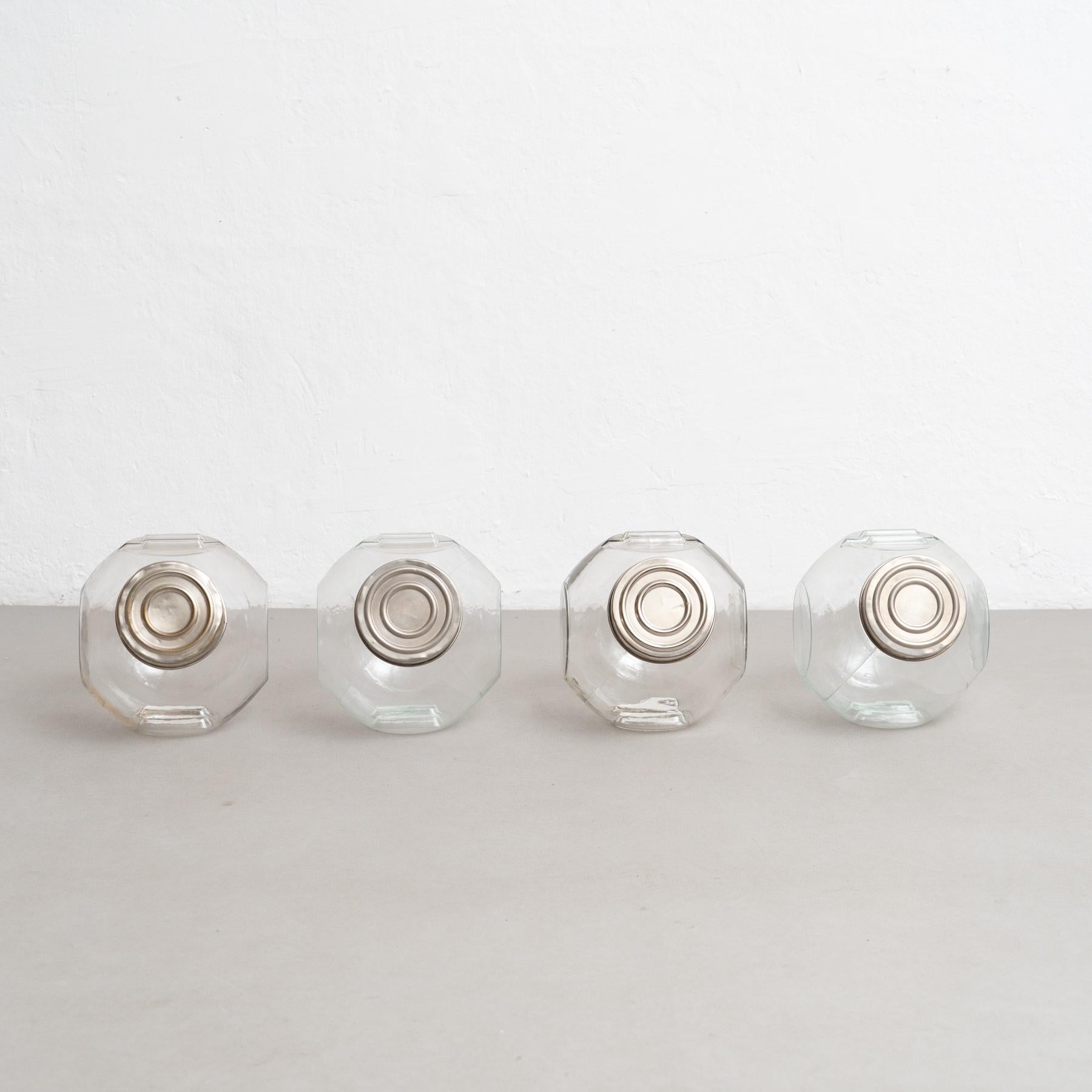 Mid-Century Modern Set of Four Antique Spanish Candy Glass Container, circa 1930