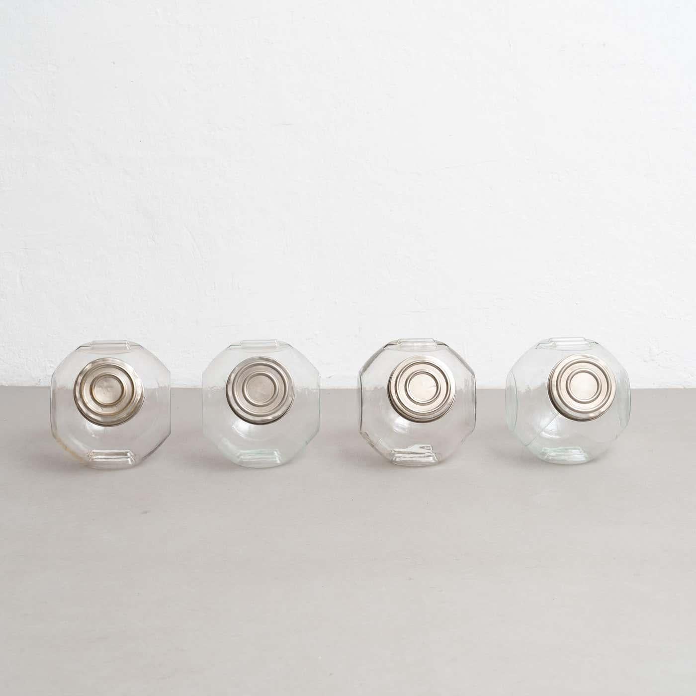 Mid-Century Modern Set of Four Antique Spanish Candy Glass Container, circa 1930 For Sale