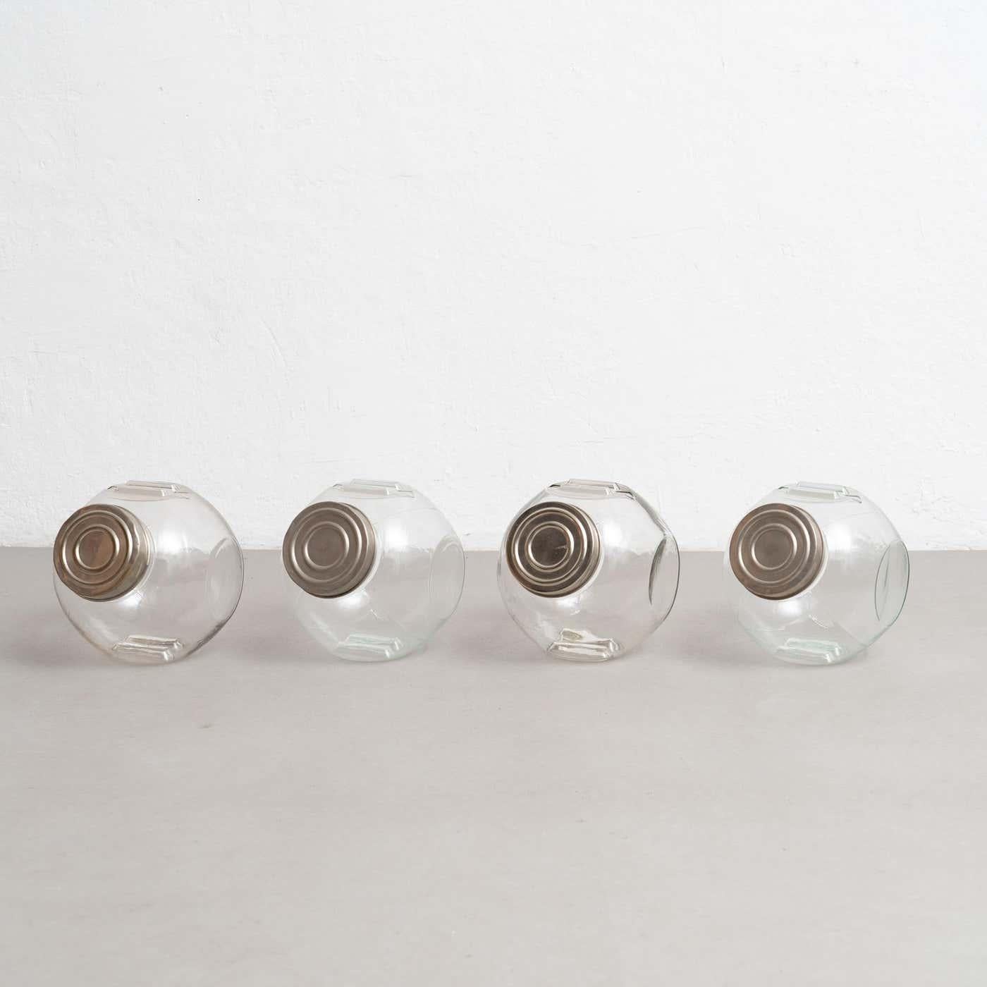 Set of Four Antique Spanish Candy Glass Container, circa 1930 In Good Condition For Sale In Barcelona, ES