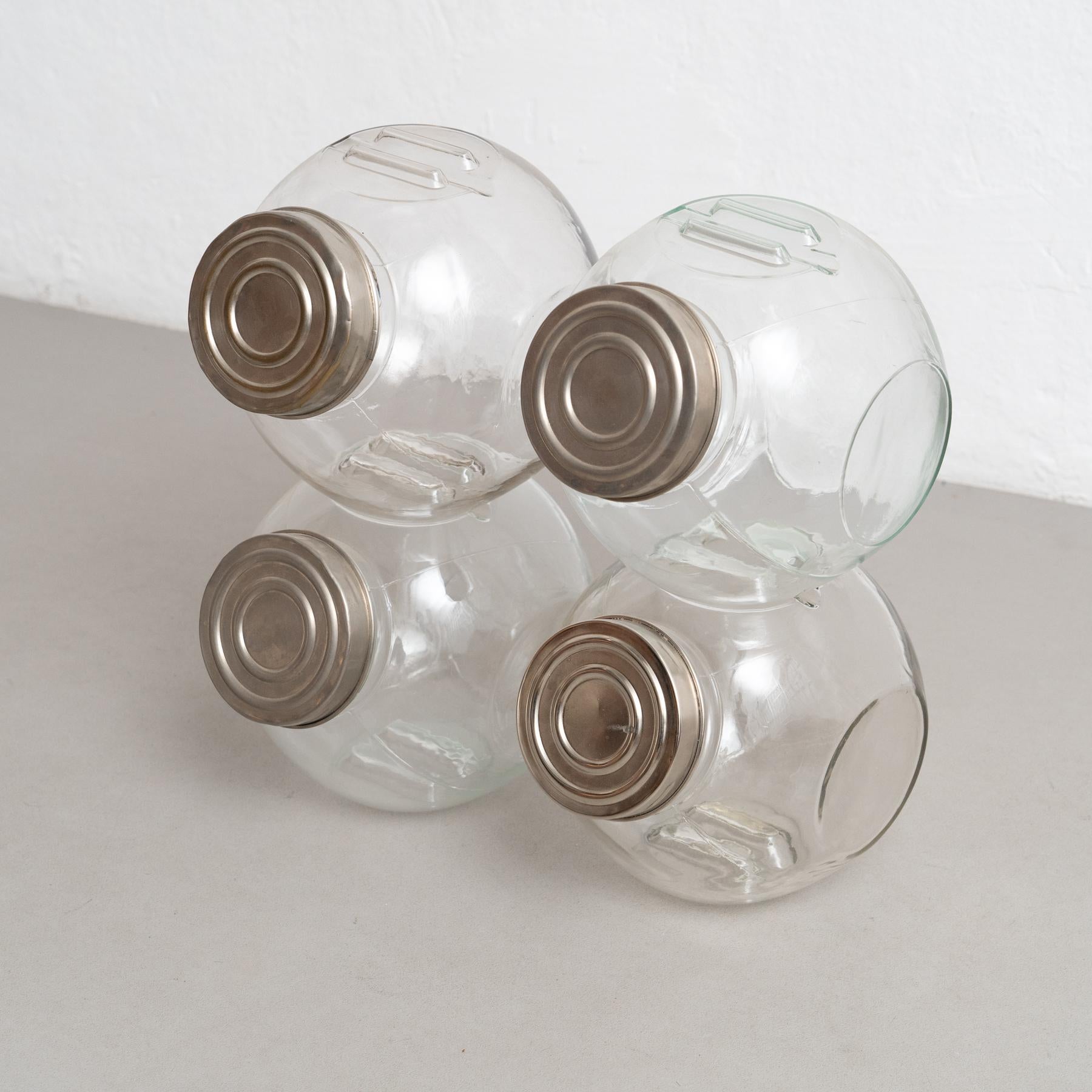 Set of Four Antique Spanish Candy Glass Container, circa 1930 1