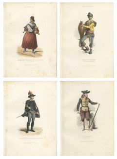 Set of Four Antique Spanish Costume Engravings, Castile & Madrid, circa 1850